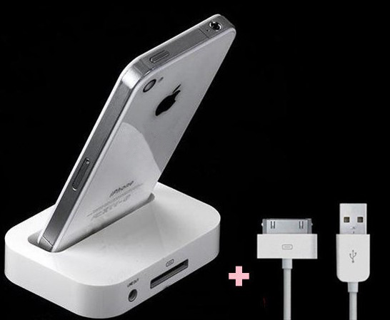 White Dock Sync Charger Charging Station For iPhone 4/4S/4G + USB Data Cable